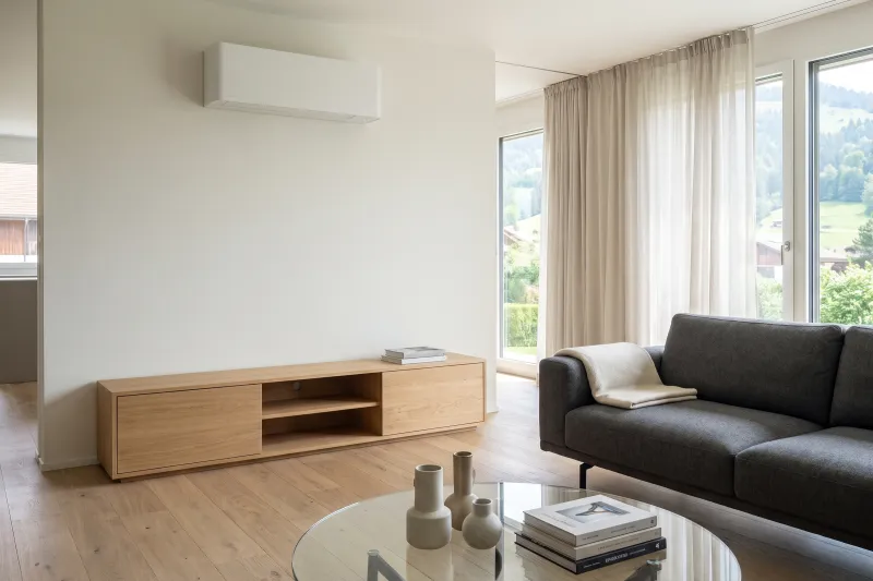 Modernes Klimagerät in einem hellen Wohnraum